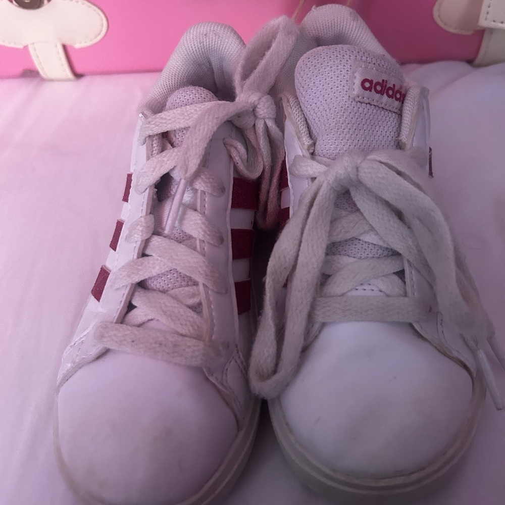 Adidas Kids White and Burgundy Sneakers